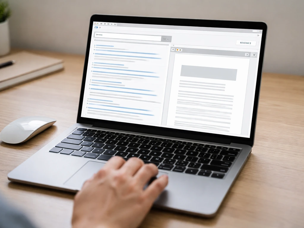 Hand using a laptop to search SEC EDGAR Verizon filings and open a document viewer