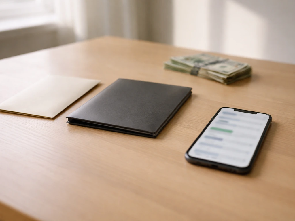 Quiet office desk with envelopes, a closed folder, and blurred finance screen, symbolizing verified vs estimated figures