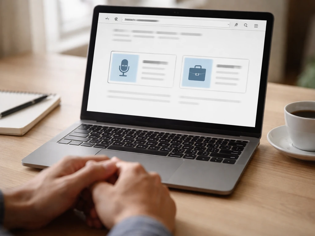 Minimal photo of two blurred search-result style thumbnails on a laptop screen, suggesting disambiguation