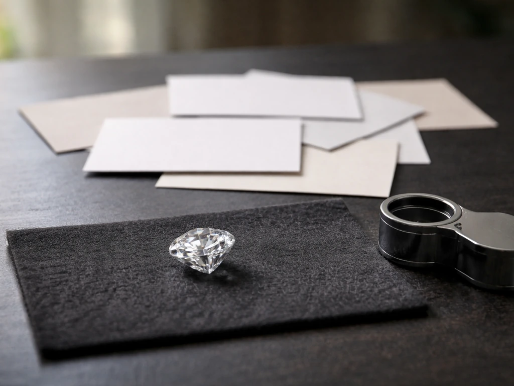 Minimal desk scene with diamond and blurred name cards to suggest name confusion