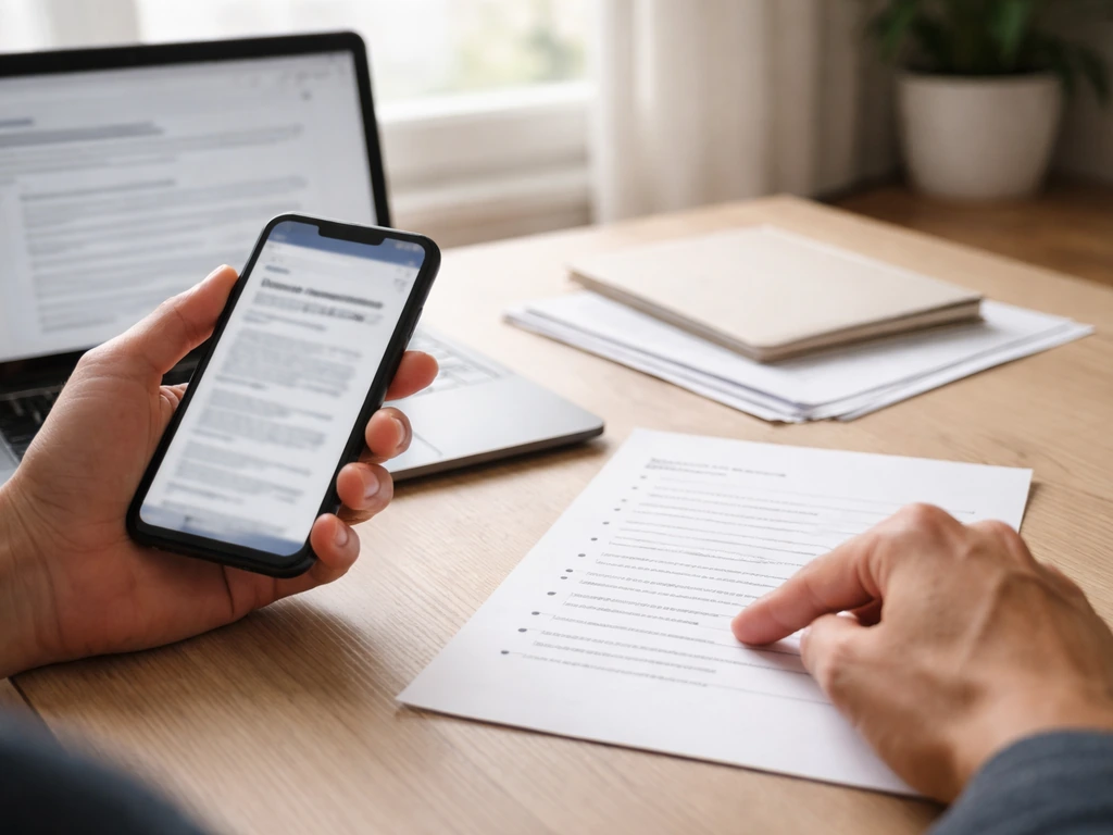 Person reviewing state business filing documents on a laptop next to a checklist