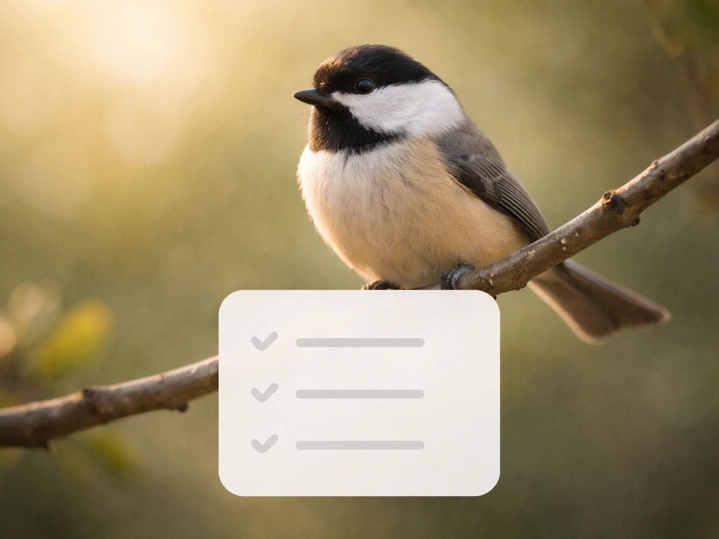 Minimal checklist-style bird photo background with subtle verification cues, no text