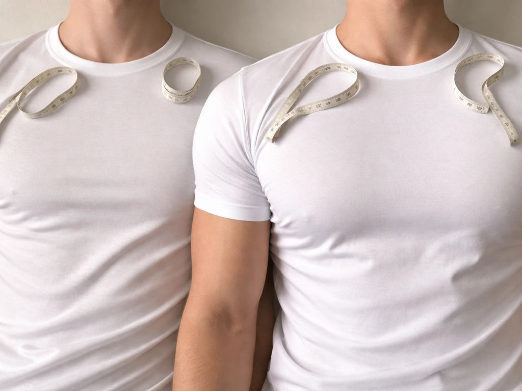 Side-by-side anonymous torsos showing lean versus broader chest contours on a neutral background.