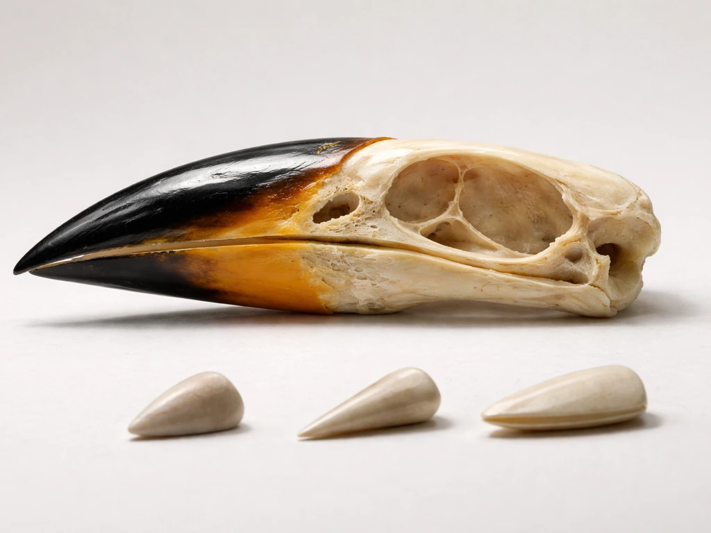 Side view of a stylized bird beak cross-section showing bony core and keratin sheath, no teeth.