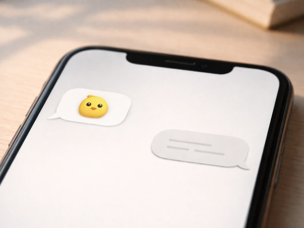 Close-up of a smartphone showing a neutral bird emoji in a dismissive chat bubble.