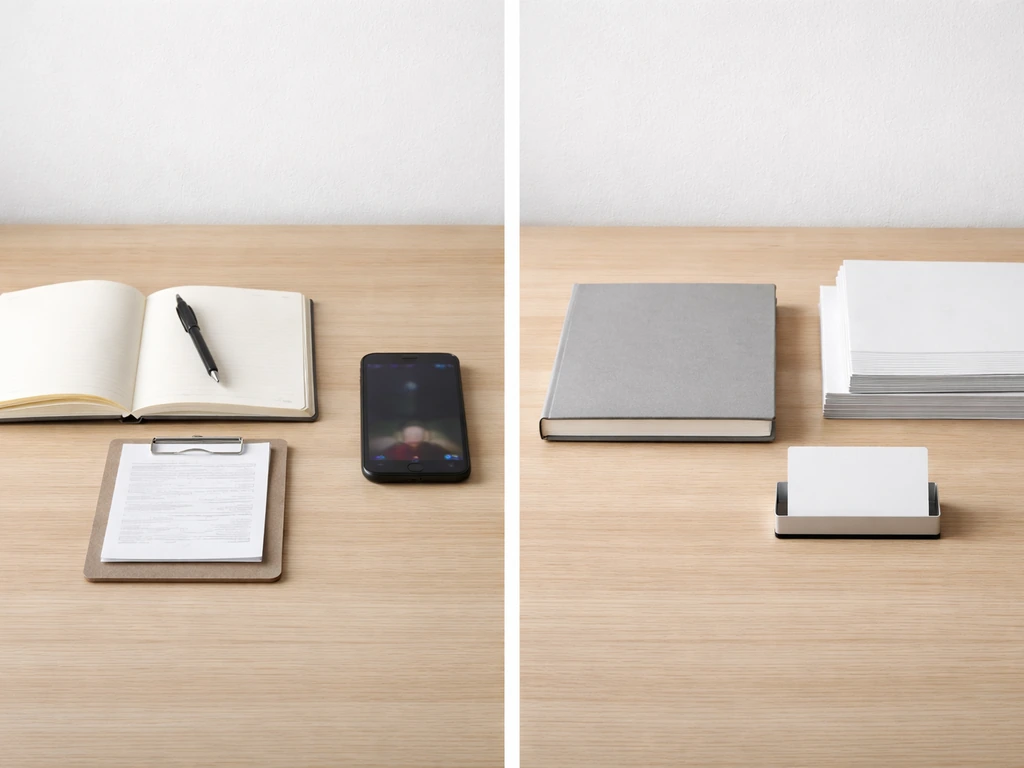 Two simple side-by-side desk scenes symbolizing bird dog scouting/referral vs broader business referral.