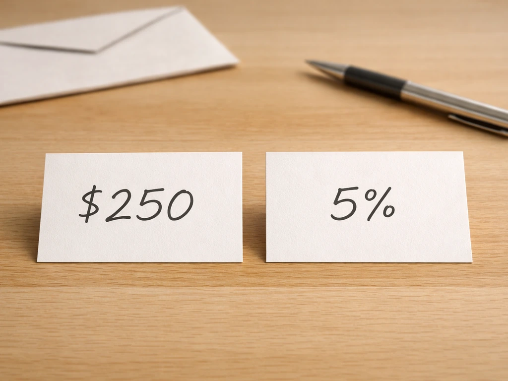 Two contrasting close-up compensation cards showing a flat fee and a percentage model for bird dog deals.