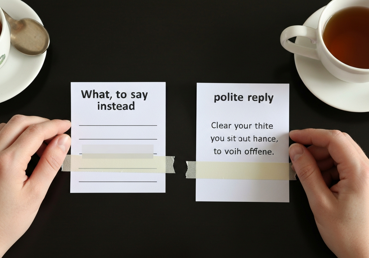 Polite response note-card setup showing how to avoid offense after an insult phrase.