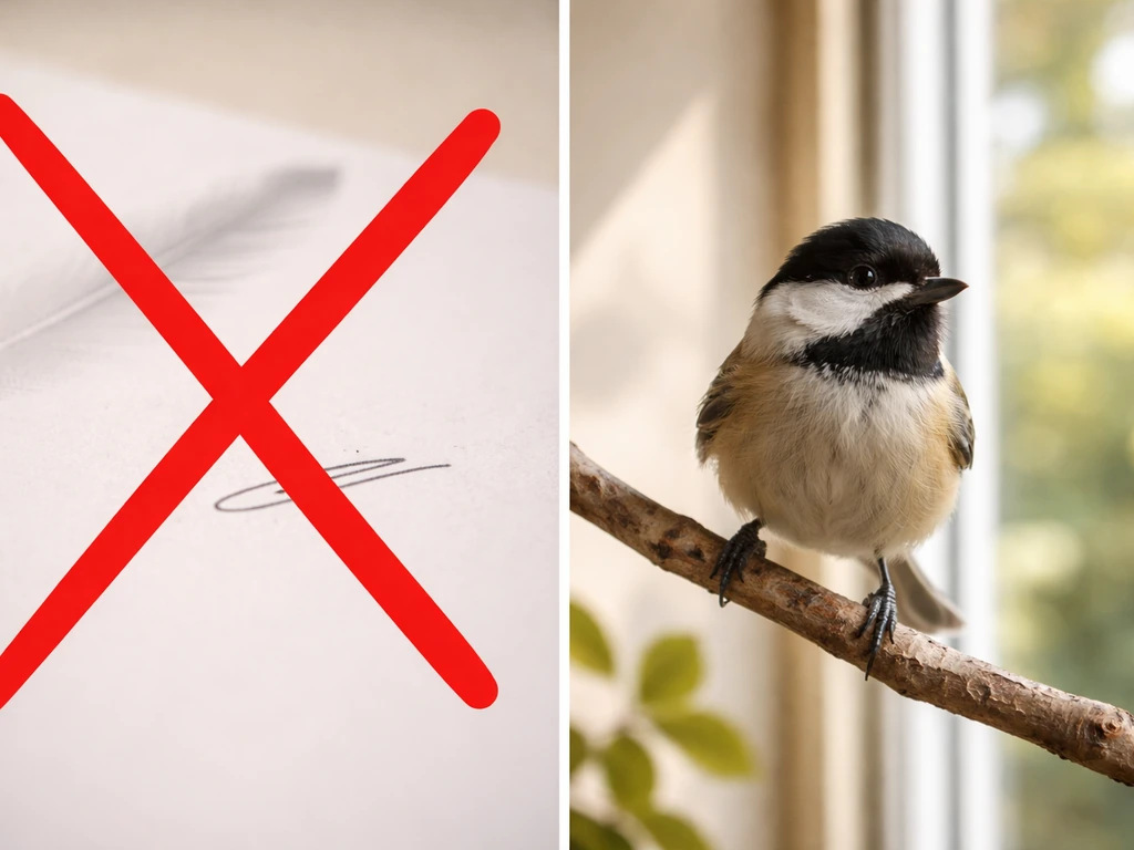 Minimal split-panel photo of a blank note and bird silhouette to suggest myth vs reality about protecting birds.
