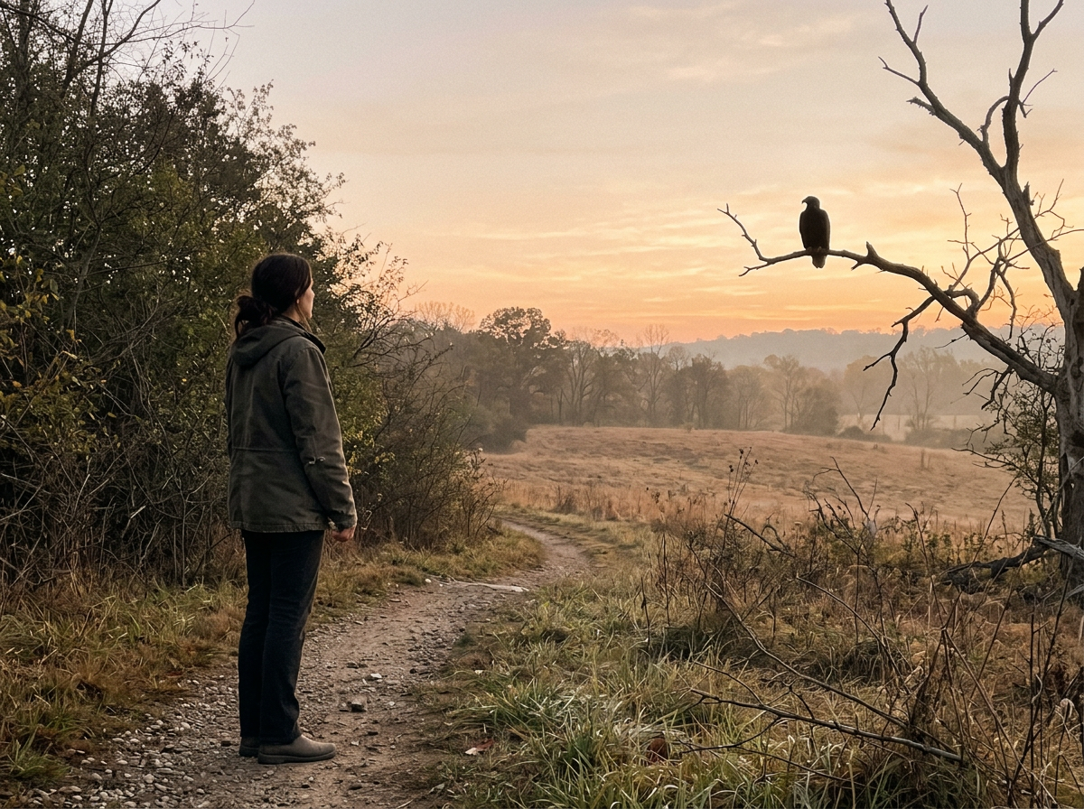 Sunrise nature scene with a perched bird to represent symbolic meaning