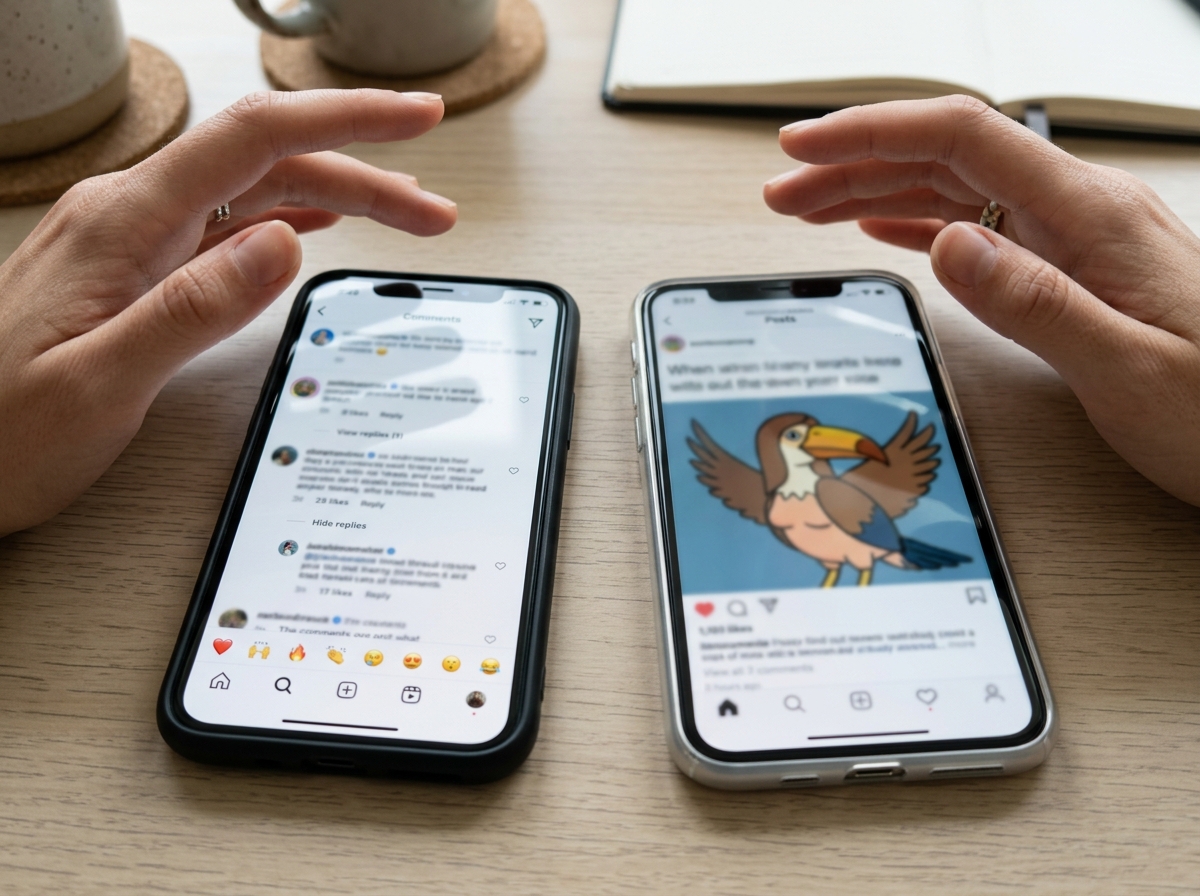 Two phone screenshots side-by-side showing different casual uses of “bird woman” slang online.