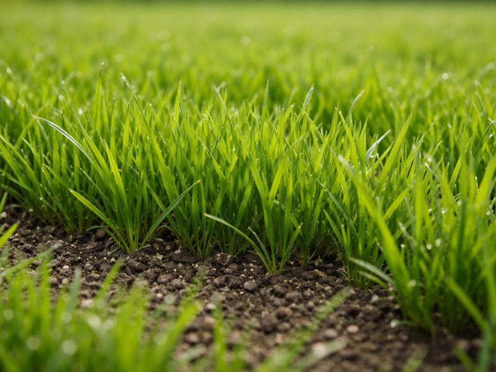 Close-up van gezond, dicht gras op een verzorgd gazon met licht en luchtige bodem.