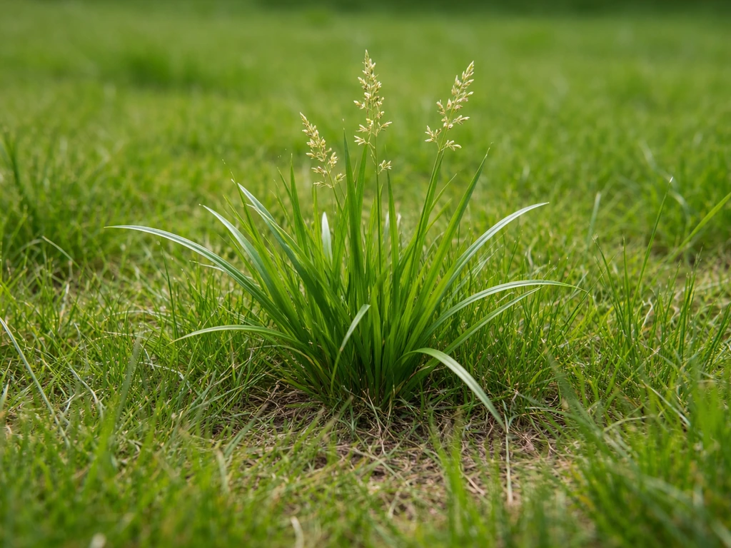 Close-up van heilig gras (Hierochloe odorata) dat duidelijk tussen het gazon groeit.