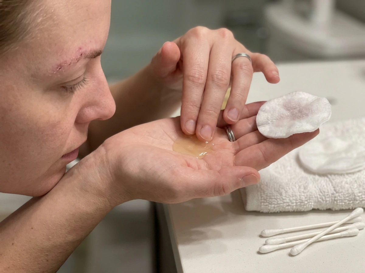 Gentle washing around healing eyebrow transplant grafts