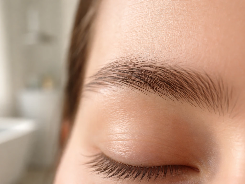 Minimal photo of a close-up eyebrow area with soft shadow, suggesting hair growth phases without diagrams.