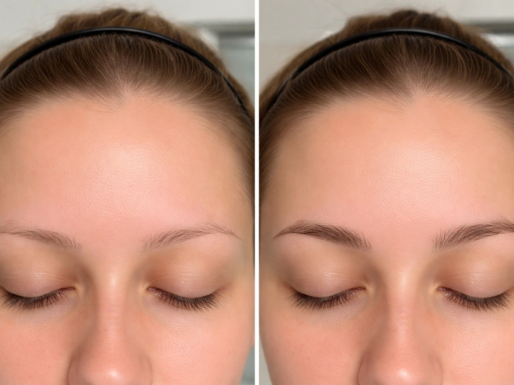 Close-up of a person’s eyebrows in two states: shaved and regrown, both showing similar thickness