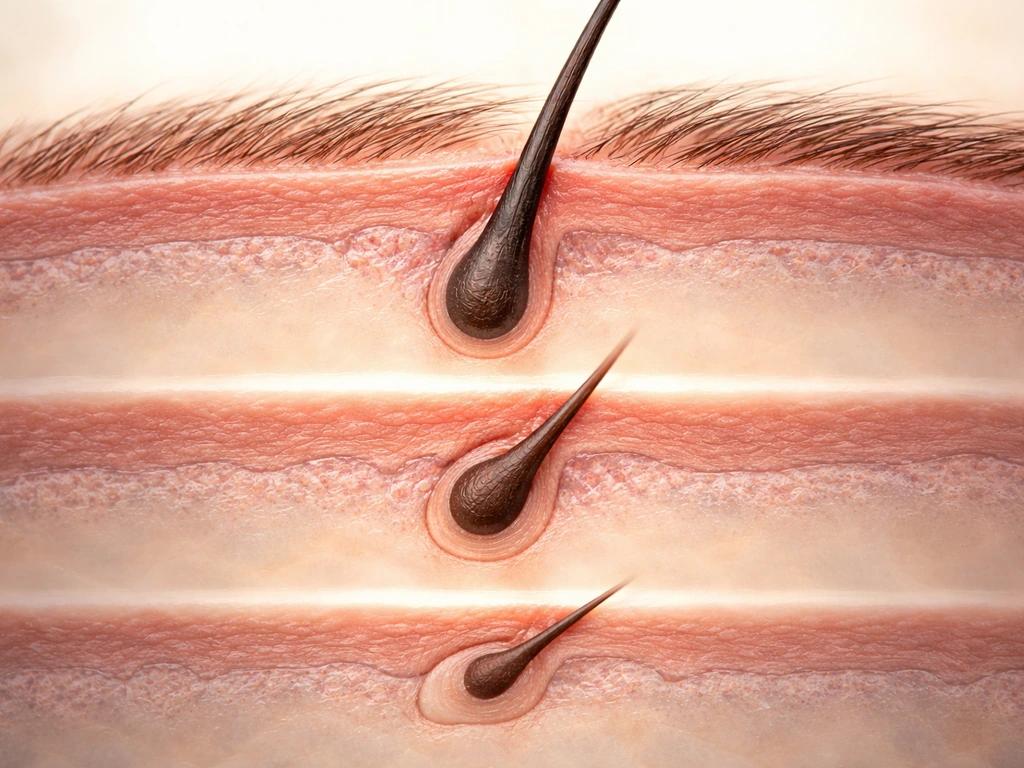 Macro hybrid image showing one eyebrow follicle with anagen, catagen, and telogen stages.