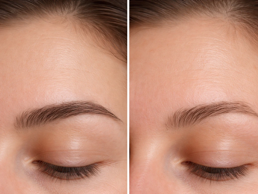 Close-up side-by-side brow comparison: younger fuller density on left, thinner older density on right.