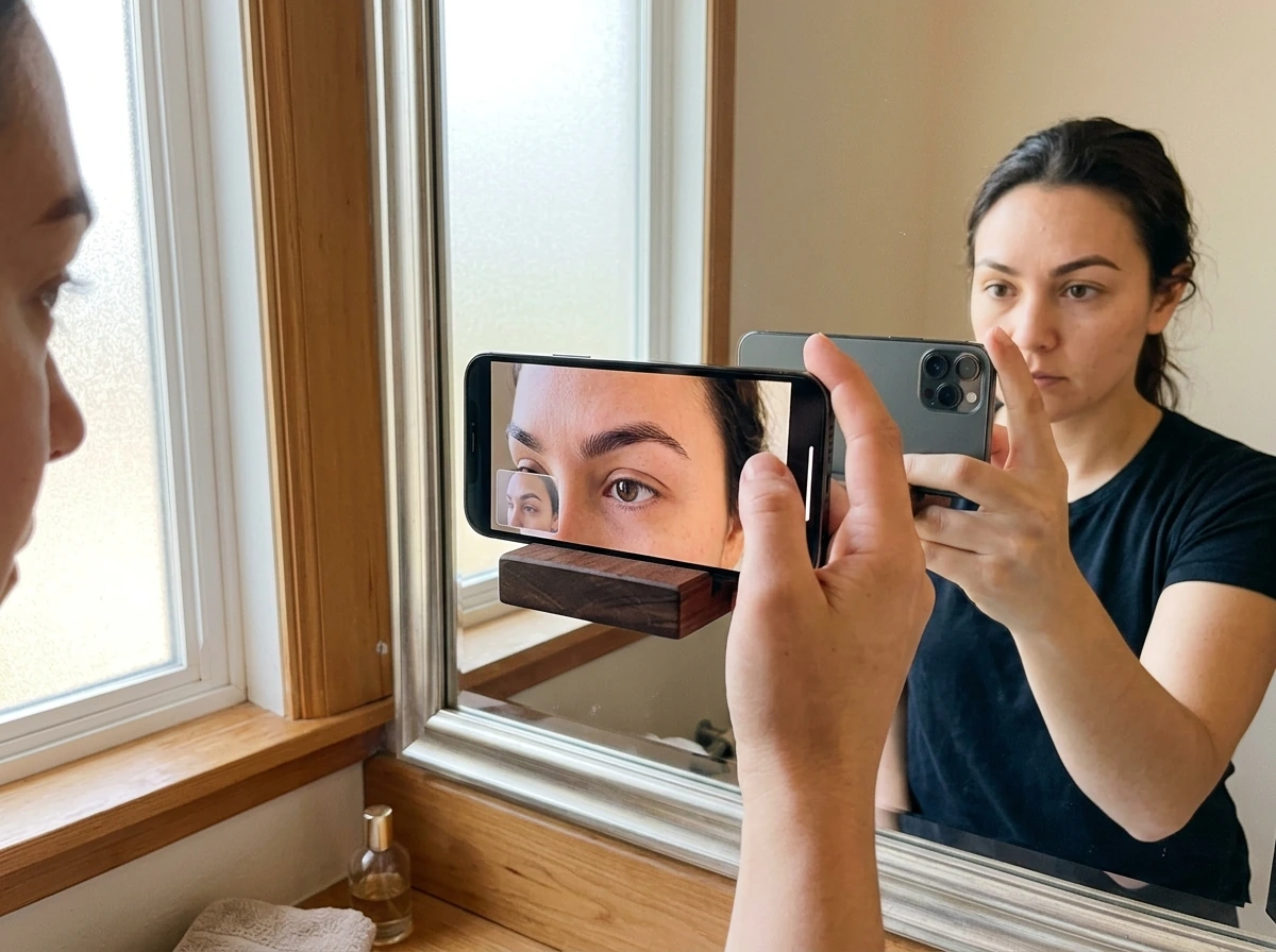 How to tell progress: matching-angle eyebrow photo comparison