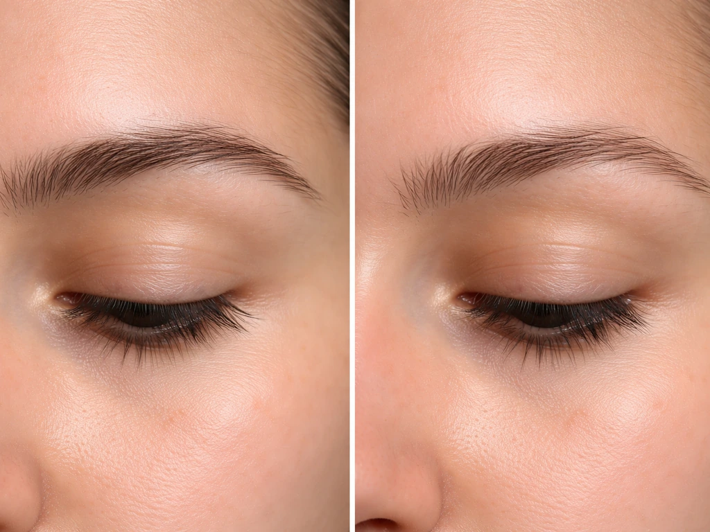 Close-up comparison of sparse, patchy lash and brow hairs with visibly thinner areas along the lash line.