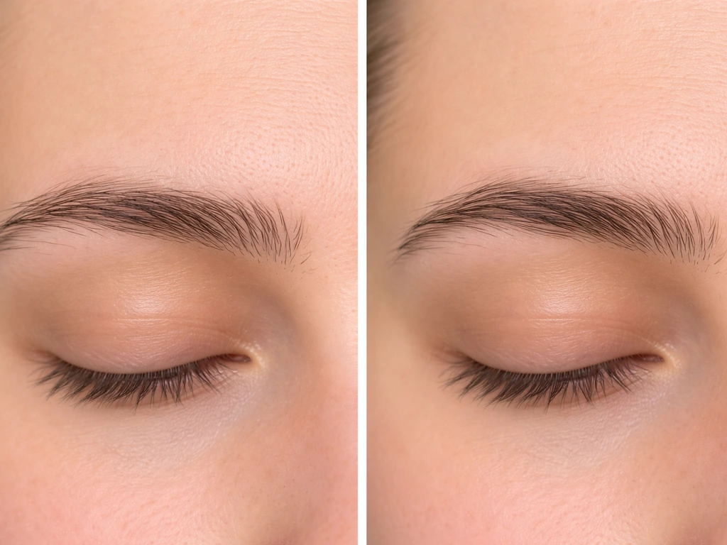 Minimal before-and-after comparison of sparse versus fuller eyebrows with clear, consistent lighting