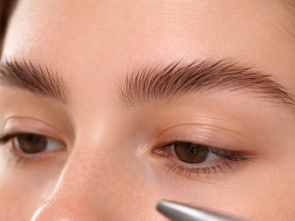 Close-up of eyebrows showing hairs growing in different directions with a subtle grooming vibe