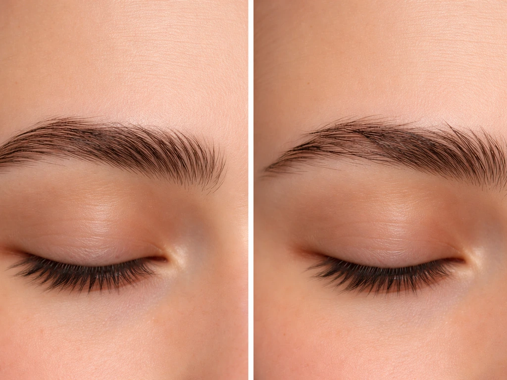 Side-by-side close-up of eyebrows showing normal slight unevenness versus abnormal patchy irregular growth