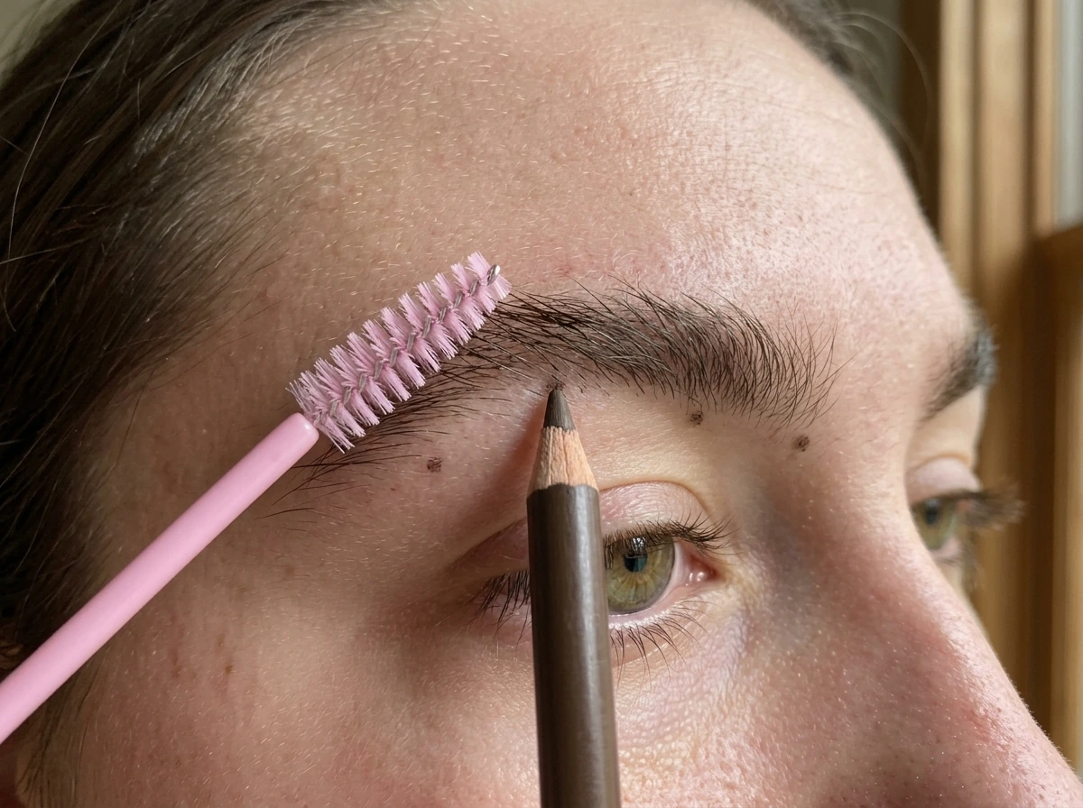 Eyebrows at 4–6 week grow-out stage before reshaping