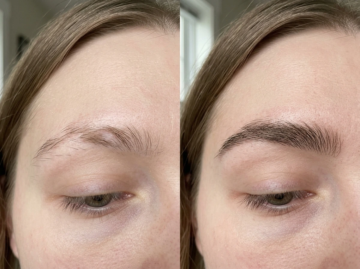 Comparison showing brows may regrow differently after threading