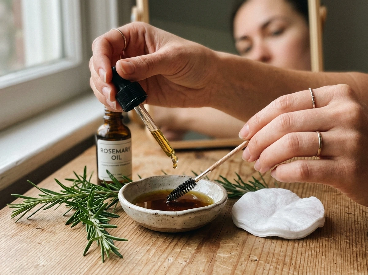 Applying rosemary oil setup to support eyebrow regrowth