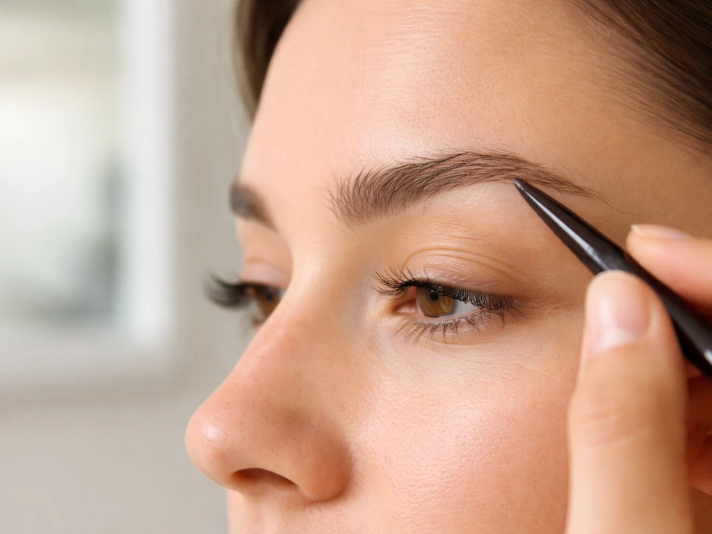 Close-up of a brow being lightly filled with a pencil in short hair-stroke lines