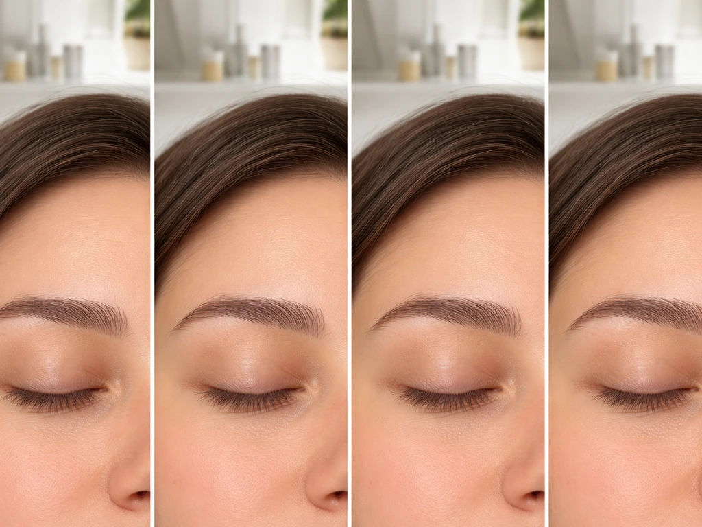 Four staged closeups showing eyebrow fullness gradually changing from sparse to fuller over time.