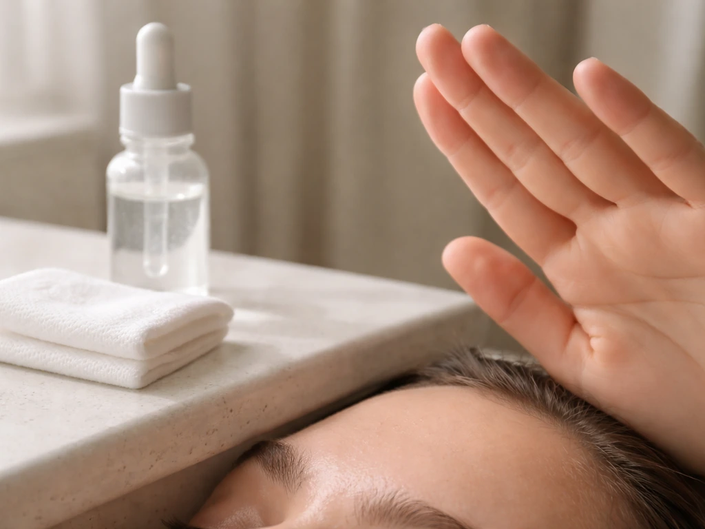 Close-up of a clean brow area with a gentle skincare routine and calm, hands-off vibe.