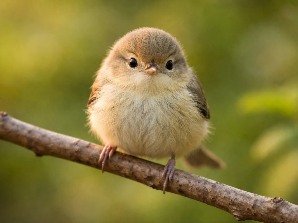 A tiny feathered little bird perched on a small branch in warm daylight