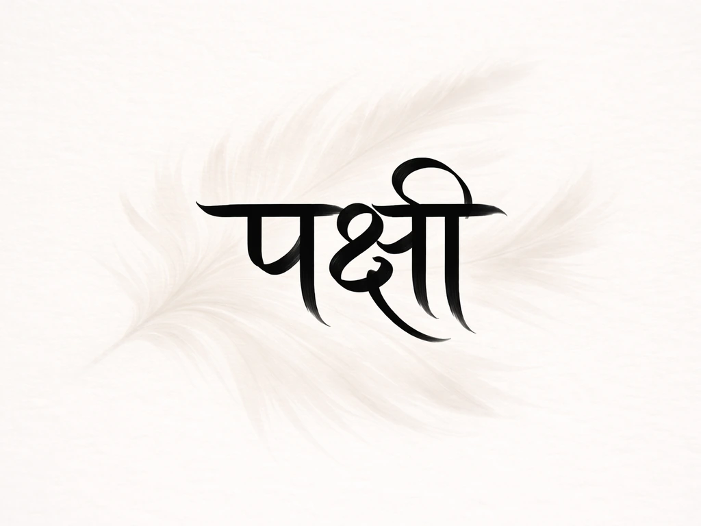 Calligraphy-style Devanagari word पक्षी on a clean background with a subtle feather-like pattern