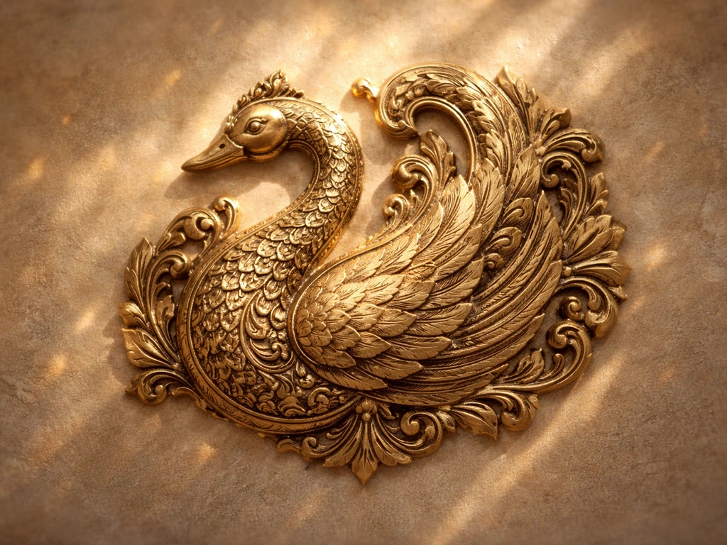 Ornate mythic goose motif with warm golden tones and subtle spiritual ambiance
