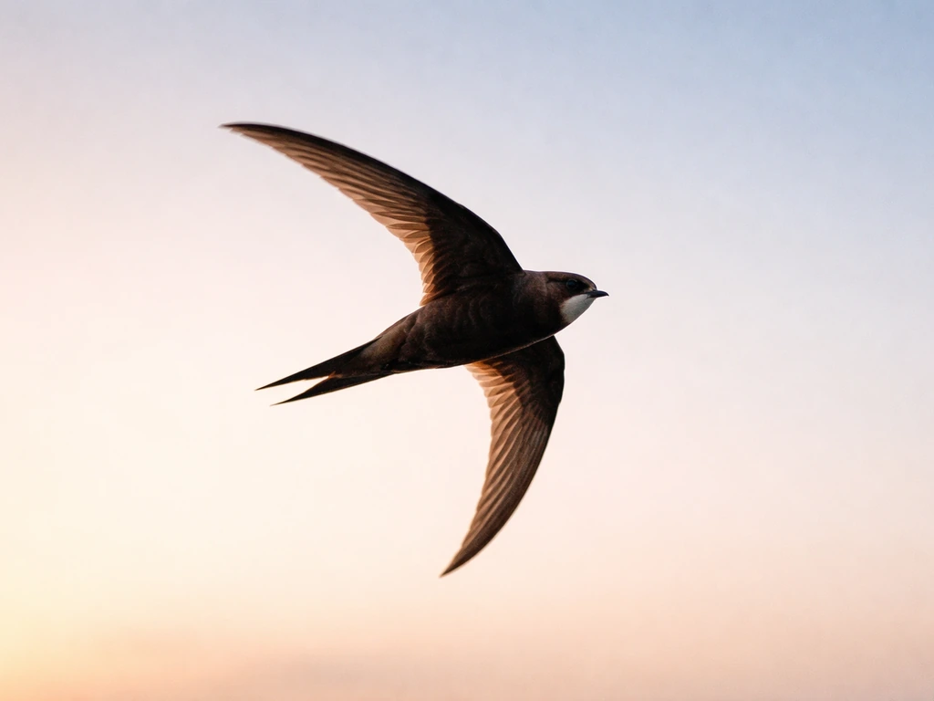 Common swift bird (abaabil) in dynamic flight silhouette against a clear sky.