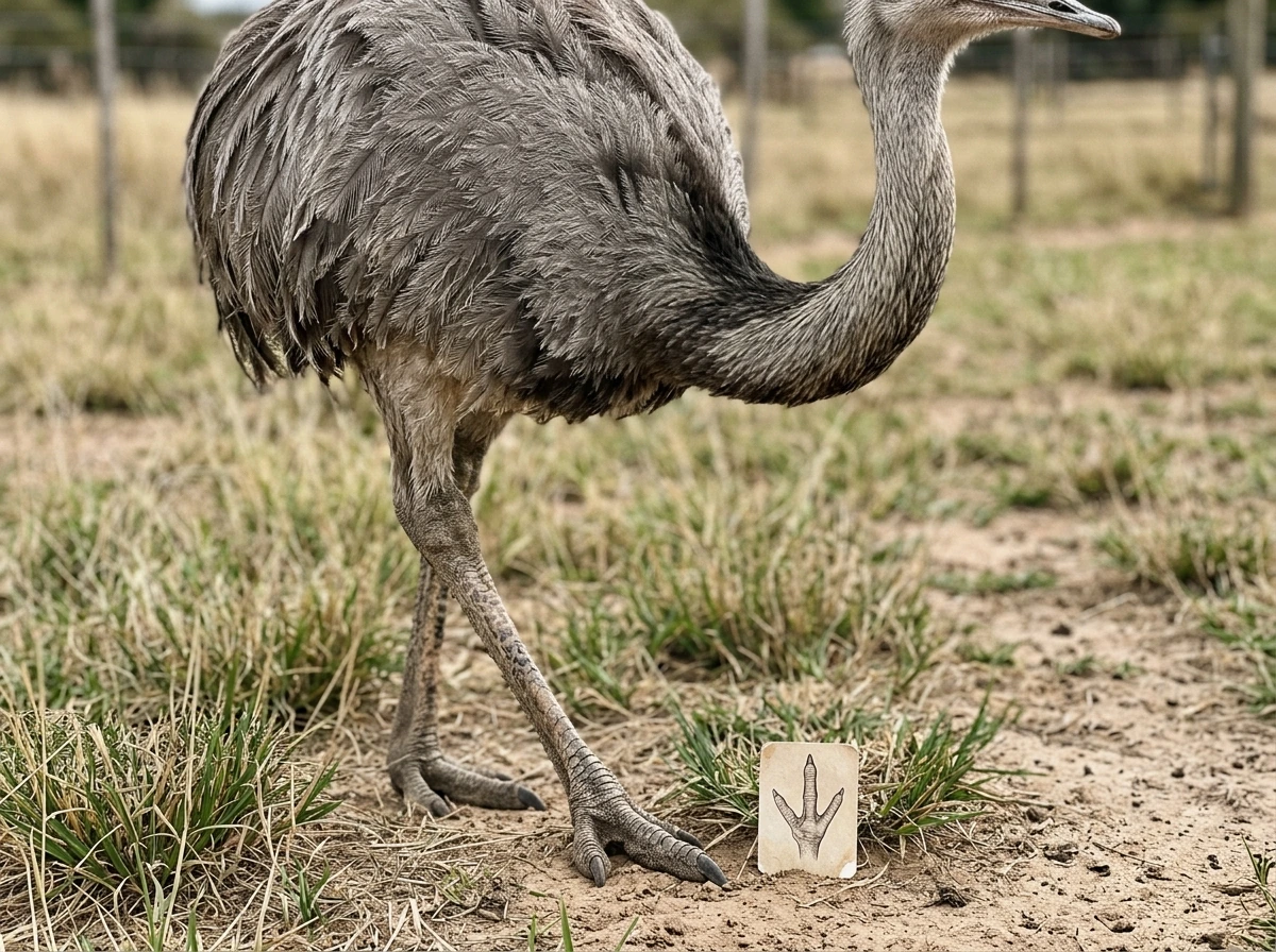 Close-up of rhea’s long neck and three-toed foot showing it’s a ratite