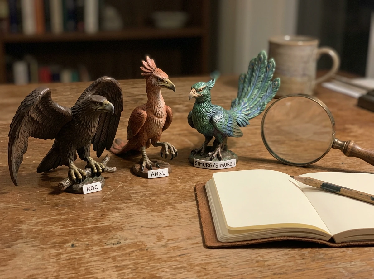 roc और अन्य विशाल पक्षी नामों का दृश्य तुलना सेटअप