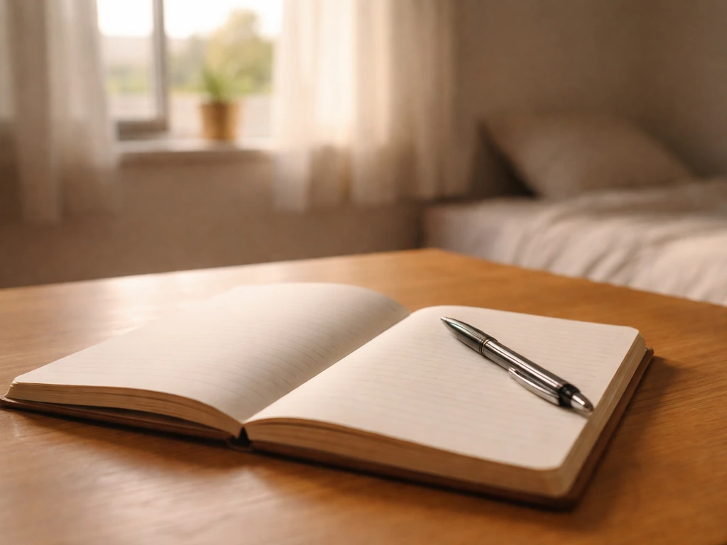 Minimal scene with a small notebook and pen beside an early-morning window glow, symbolizing “early bird” meaning