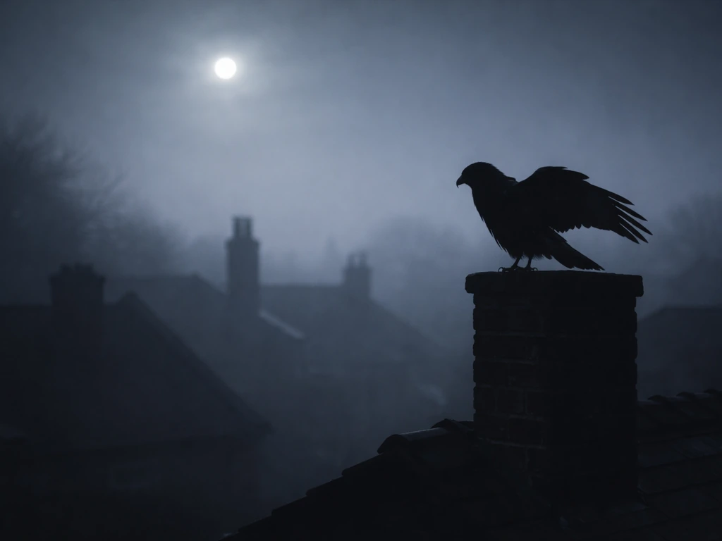 Silhouette of a hawk on a night rooftop against a moonlit sky, evoking dream-omen symbolism.
