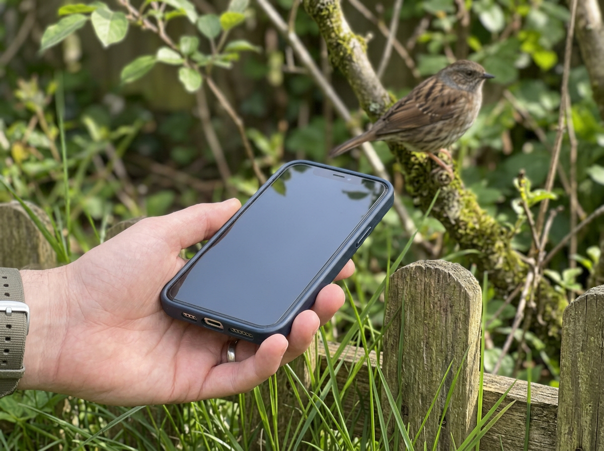 Smartphone held near a bird to record the call for identification
