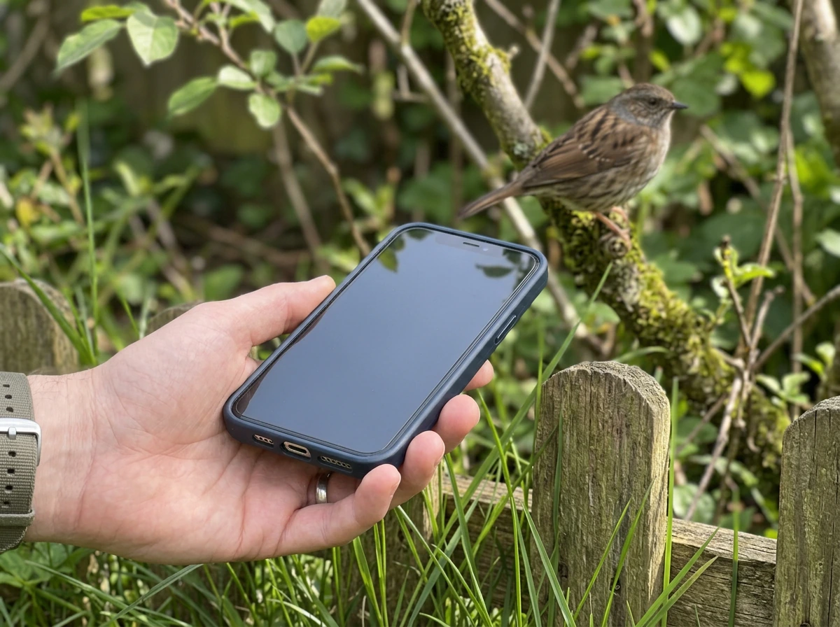 Smartphone held near a bird to record the call for identification