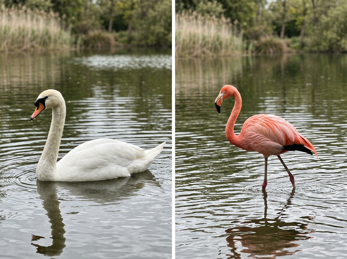 Comparison showing flamingo is not the same as swan
