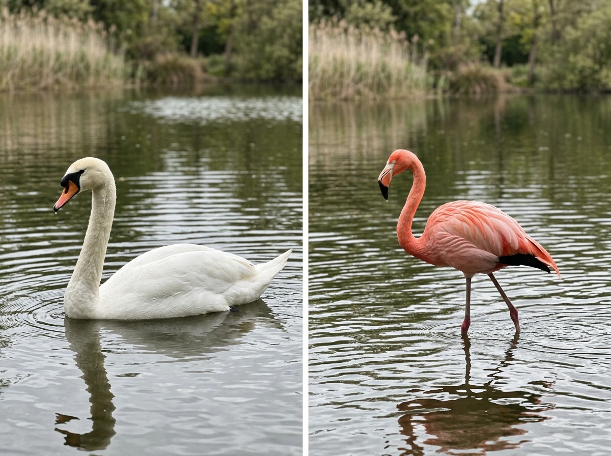 Comparison showing flamingo is not the same as swan