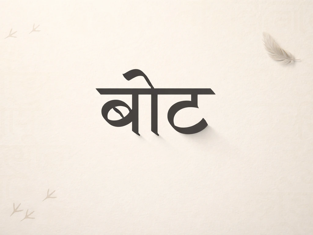 Centered Devanagari typography with subtle bird footprint and feather accents on a clean light background.