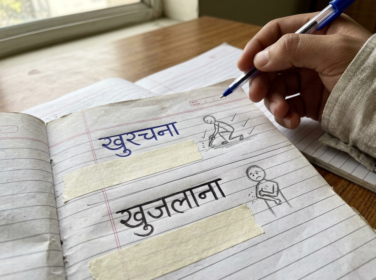 Comparison of word choices: scratching (खुरचना) vs itching (खुजलाना)