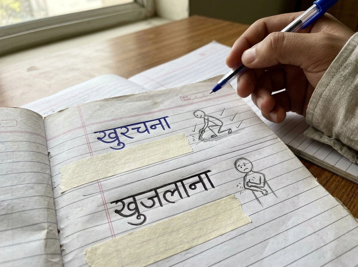 Comparison of word choices: scratching (खुरचना) vs itching (खुजलाना)