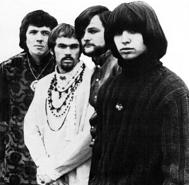 Black-and-white group photo of the American rock band Iron Butterfly, 1969