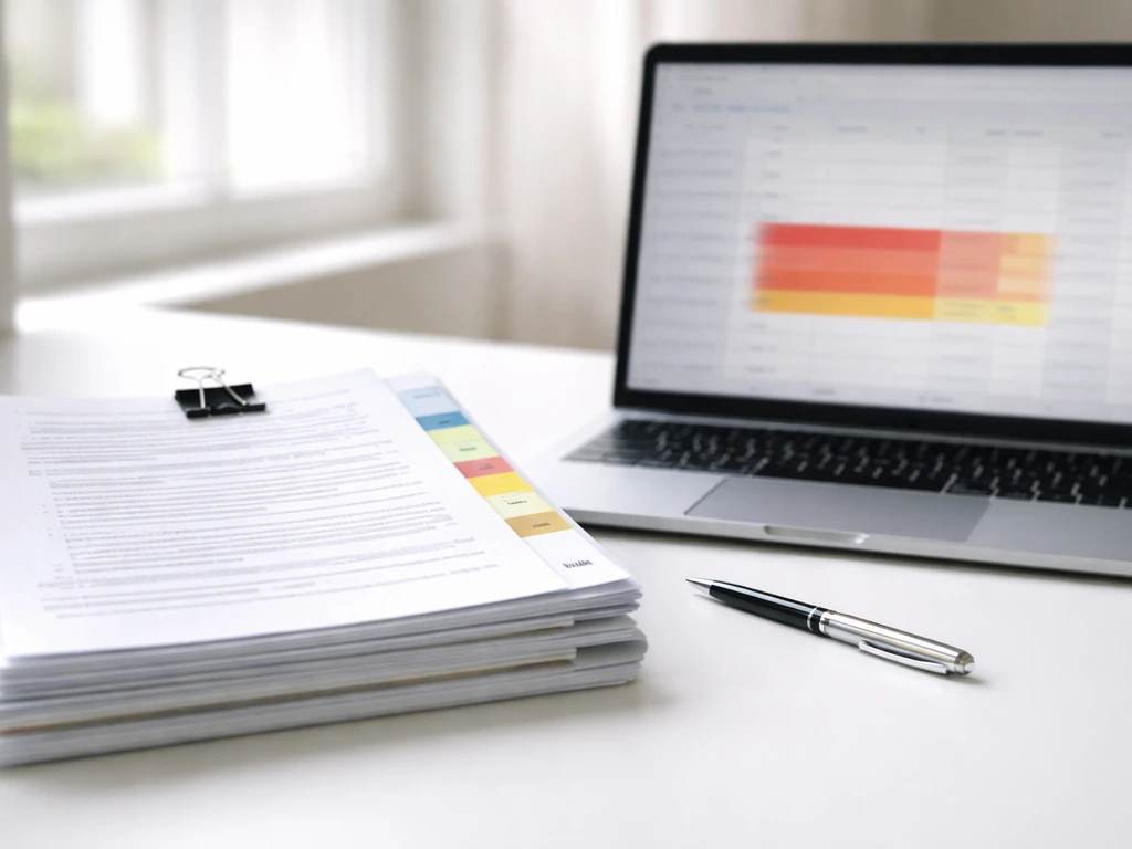 Close-up of contract paperwork beside a laptop showing payroll-style line items, suggesting valuation pressure